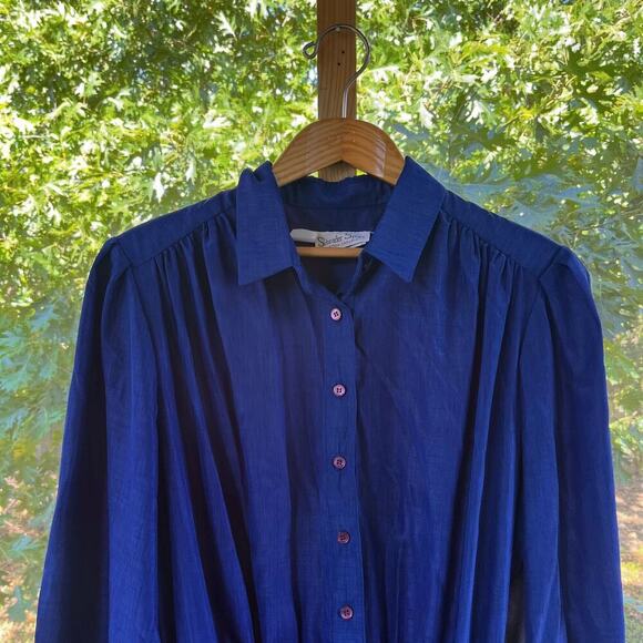 Schrader Sport Custom Casuals 80's Era Women's Vintage Blue Pleated Dress Size M - Picture 3 of 10
